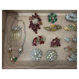 VINTAGE BROOCHES, CLIP-ON EARRINGS, HAIR COMB &
