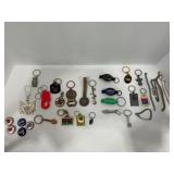 LOT OF KEY CHAINS & BEER CAP PINS & MORE