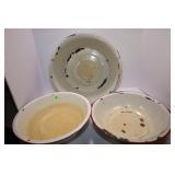 LOT OF 3 ENAMELWARE BOWLS - LARGEST IS 15" ACROSS