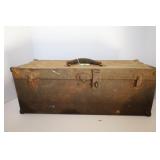 VINTAGE METAL TOOL BOX WITH ASSORTED TOOLS