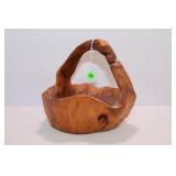 BURL WALNUT HAND CARVED BOWL BASKET - 8" TALL