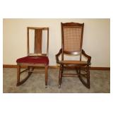 LOT OF 2 ANTIQUE ROCKING CHAIRS - 1 WICKER BOTTOM