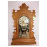 WM. L. GILBERT EAGLE OAK MANTLE CLOCK - 22" TALL