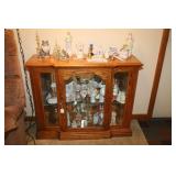 CONTENTS OF DISPLAY CASE - FIGURINES, GLASSWARE,