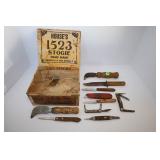 HOUSE 1523 CIGAR BOX WITH BOKER, IMPERIAL & OTHER