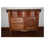 ANTIQUE OAK 3 DRAWER, 1 DOOR WASH STAND - 27" X
