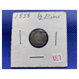 1838 SEATED LIBERTY HALF DIME