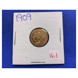 1909 $2 1/2 DOLLAR INDIAN HEAD GOLD COIN