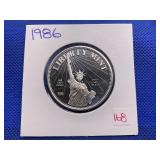 1986 LIBERTY MINT ONE OUNCE .999 FINE SILVER