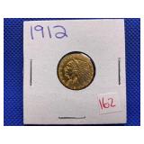 1912 $2 1/2 DOLLAR INDIAN HEAD GOLD COIN