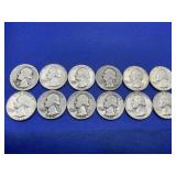 LOT OF 12 ASSORTED DATE SILVER QUARTERS