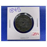 1845 LARGE CENT - HOLE DRILLED THROUGH CENTER