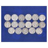 LOT OF 17 MERCURY & ROOSEVELT SILVER DIMES