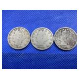 1883, 1906 & 1910 V NICKELS