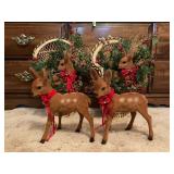 VINTAGE CHRISTMAS DECOR - FELT DEER AND WICKER
