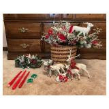 VINTAGE CHRISTMAS DECOR - WICKER BASKETS, CANDLE