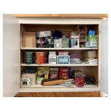 CONTENTS OF CABINET- LIGHT BULBS, PAINT BRUSHES