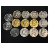 LOT OF 14 ASSORTED DATE KENNEDY HALF DOLLARS -