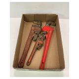 LOT OF 3 PIPE WRENCHES RIDGID 14 INCH PIPE WRENCH.