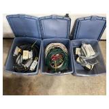 THREE RUBBERMAID TOTES WITH ELECTRIC SUPPLIES.