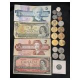 LOT OF ASSORTED FOREIGN & U.S. COINS - 7 SACAGAWEA