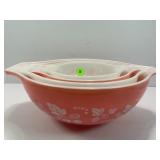 PYREX PINK GOOSE BERRY SET OF FOUR CINDERELLA