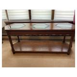 CUSTOM MADE WALNUT GLASS TOP LAMP TABLE - 50' X