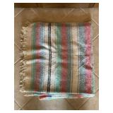 VINTAGE HANDWOVEN WOOL MEXICAN BLANKET - 80' X 44'