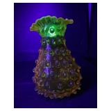VINTAGE FENTON YELLOW HOBNAIL GLASS VASE- GLOWS