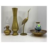 LARGE LOT OF ASSORTED BRASS - VASE, STORK, TABLE