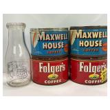 MAXWELL HOUSE & FOLGERS METAL COFFEE TINS WITH ONE