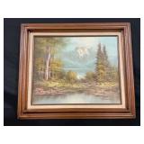 WOODEN FRAMED ARTIST SIGNED OIL ON CANVAS