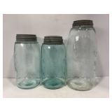LOT OF 3 VINTAGE MASON JARS WITH ZINC LIDS