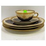 BLACK NIGHT REGINA CUP & SAUCER & THREE 8" PLATES-