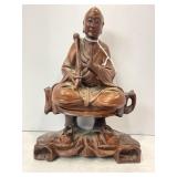 HAND CARVED BOXWOOD SEATED BUDDHA FIGURINE - 8"
