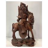 HAND CARVED ROSEWOOD? CHINESE WARRIOR FIGURINE -