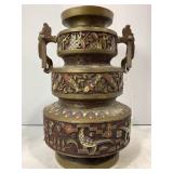 BRASS OR BRONZE JAPANESE TIERED VASE - 9 3/4" TALL