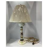 VINTAGE MILK GLASS HAND PAINTED LAMP W/ALABASTER