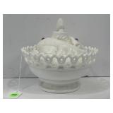 ATTERBURY ENTWINED FISH MILK GLASS COVERED DISH