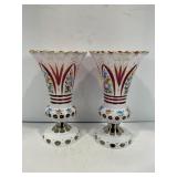 LOT OF 2 BOHEMIAN WHITE OVER CRANBERRY RED HAND