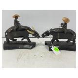 VINTAGE HAND CARVED HORN WATER BUFFALO FIGURINES -