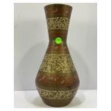 VINTAGE INDIAN BRASS VASE FLORAL ENGRAVING - 12"