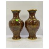 PAIR OF BRASS CHINESE CLOISONNE VASE FLORAL VASE