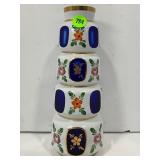 LAUSITZER GLASS WHITE OVER BLUE HAND PAINTED GOLD