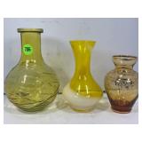 LOT OF 3 VINTAGE VASES - MURANO & UNMARKED - 4',