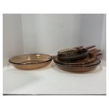 VINTAGE CORNING FRYING PANS, AMBER COLOR 3 LARGE