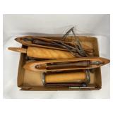 LOT OF PRIMITIVE TOOLS; WOODEN BOAT WEAVING
