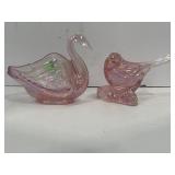 FENTON IRIDESCENT PINK TRINKET SWAN & GLASS BIRD