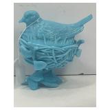 WEST MORELAND ROBIN ON A NEST BLUE MILK GLASS