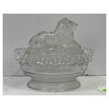 IMPERIAL GLASS LION COVERED CANDY DISH FROM